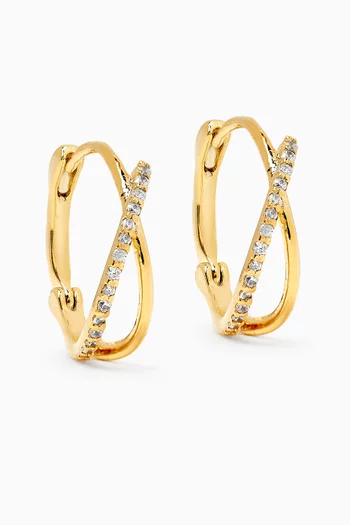 Crossover Pavé Crystal Hoops in Gold-plated Brass