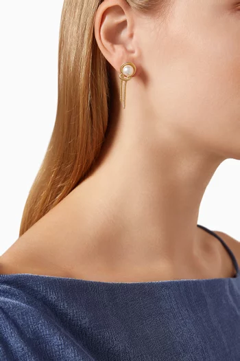 Knotted Pearl Chain Earrings in Gold-plated Brass