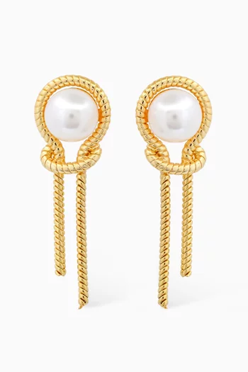 Knotted Pearl Chain Earrings in Gold-plated Brass