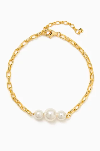 3-pearl Chain Bracelet in  Gold-plated Brass