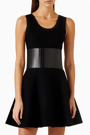 Stripes Corset Belt in Leather & Stretch Fabric