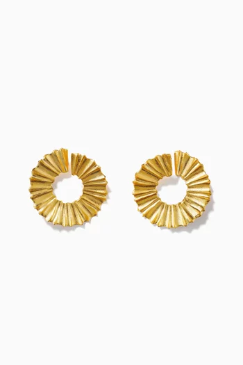Botanical Pleated Earrings in 24kt Gold-plated Brass