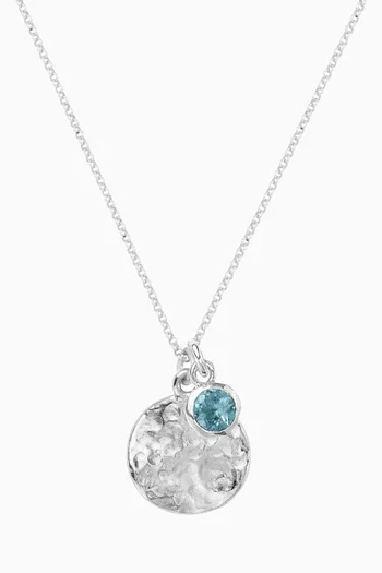 Disc & Blue Topaz Array Pendant Necklace in Sterling Silver