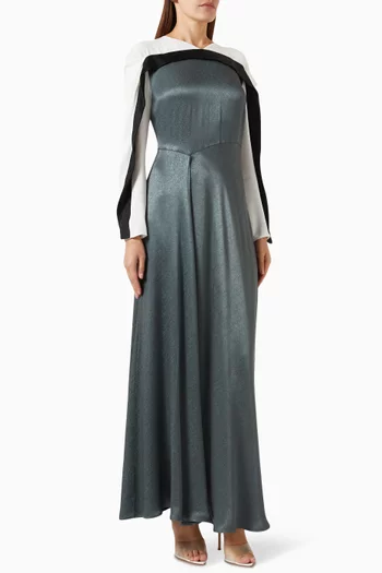 Tri-tone Asymmetrical Collar Maxi Dress in Viscose