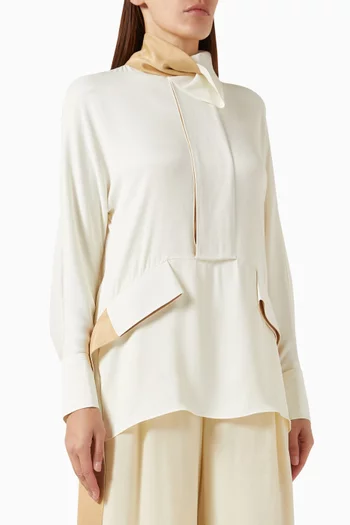 Scarf-collar Belted Blouse in Viscose