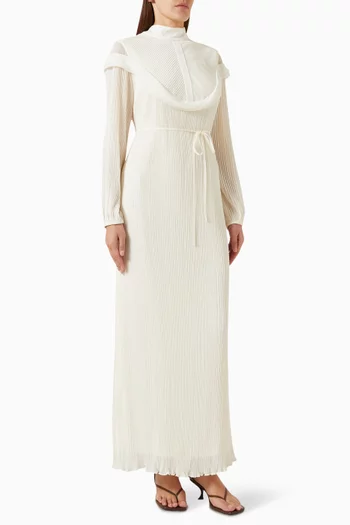 Scarf Pleated Maxi Dress in Viscose