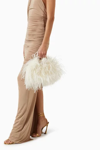 Small Taliya Feather Clutch in Satin