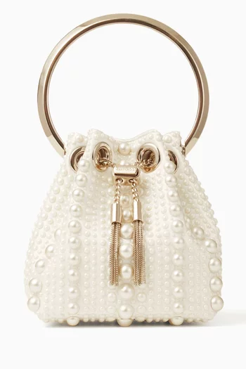 Micro Bon Bon Pearl-embellished Bucket Bag in Satin