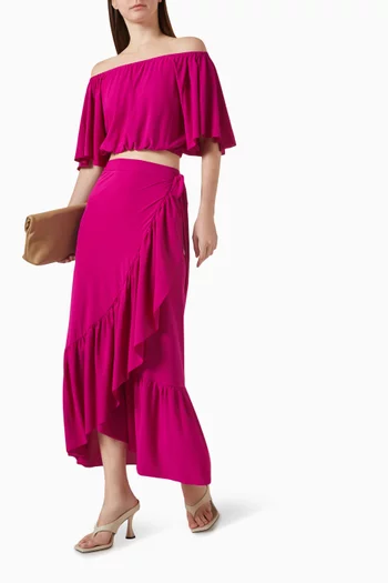 Julia Ruffled Sarong Skirt in Stretch-jersey