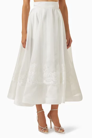 Lace-embroidered Midi Skirt in Organza