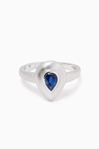 Pear Blue Sapphire Pinky Ring in 18kt White Gold