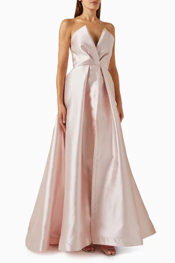 Strapless High Low Gown in Satin