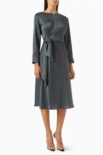 Sion Knotted Midi Dress in Satin