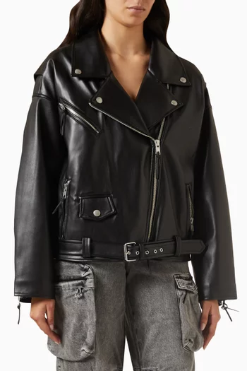 Oversized Moto Jacket in Faux Leather