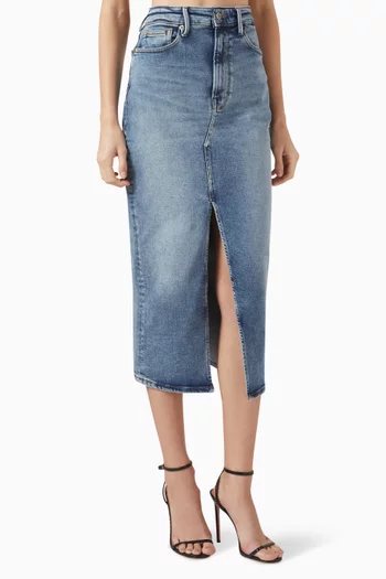 Compression Front-slit Skirt in Denim