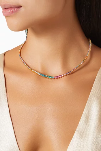 Tiara Crystal Tennis Necklace in 18kt Gold-plated Brass