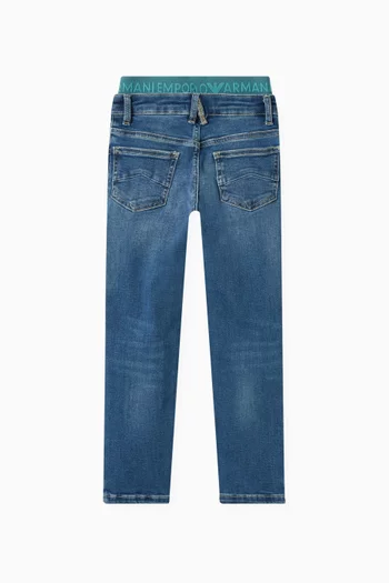 Layered Logo Slim Fit Jeans in Denim