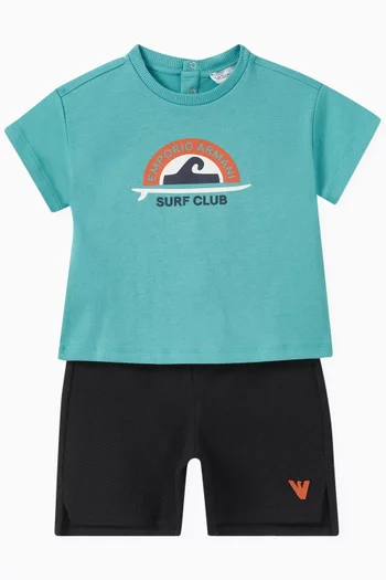 Surf Club Print T-shirt and Shorts Set in Cotton