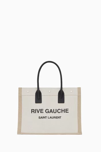 Small Rive Gauche Tote Bag in Linen & Leather
