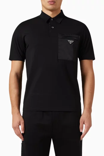 Patch-pocket Polo Shirt in Cotton-jersey & Re-nylon