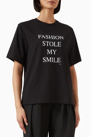 'Fashion Stole My Smile' Slogan T-shirt in Organic Cotton