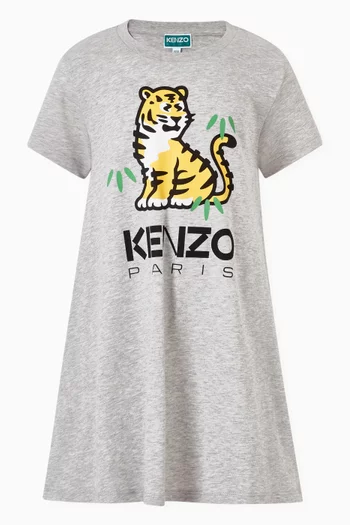 Kotora Tiger Logo Print Dress in Cotton