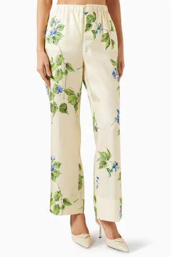 Floral Printed Pants in Silk Twill