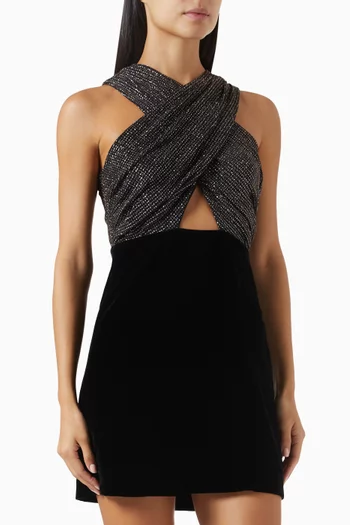 Dual Material Halterneck Mini Dress