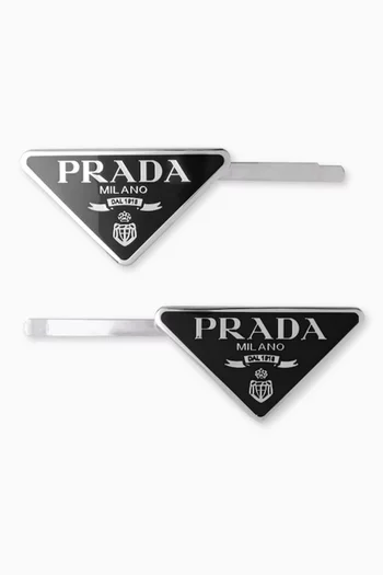 Triangle Logo Hair Clips in Metal, Set of 2