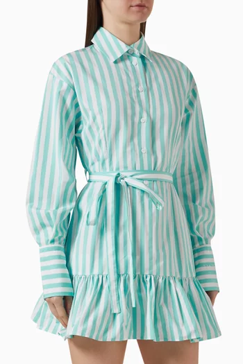 Ruffled Mini Shirt Dress in Cotton-poplin