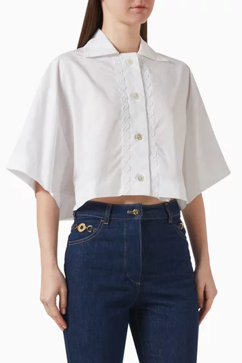 Wave-appliquéd Crop Shirt in Cotton-poplin