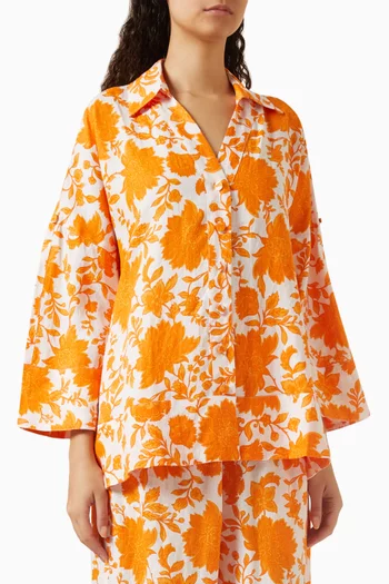 Romy Floral-print Flared Shirt in Linen