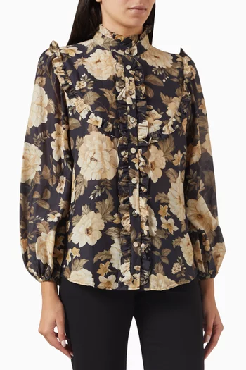 Jude Floral-print Blouse in Cotton-silk Blend