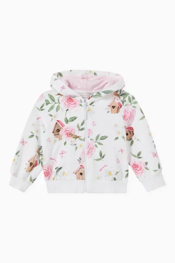 Floral-print Zip Hoodie in Cotton-jersey