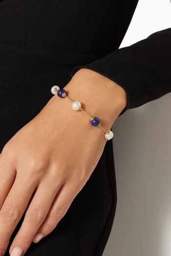 Kiku Jolie Pearl & Lapiz Bracelet in 18kt Yellow Gold