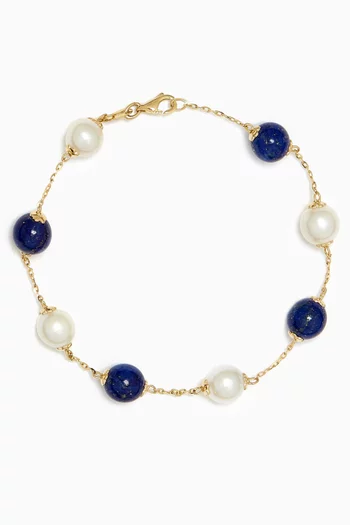 Kiku Jolie Pearl & Lapiz Bracelet in 18kt Yellow Gold