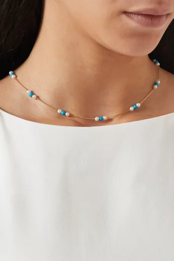 قلادة كيكو جولي مرصعة بلؤلؤ وفيروز ذهب أصفر عيار 18