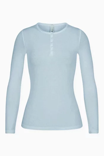 New Vintage Henley Long Sleeve T-shirt in Cotton-spandex