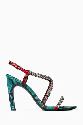 Crystal-strap 100 Sandals in Snake-embossed Leather