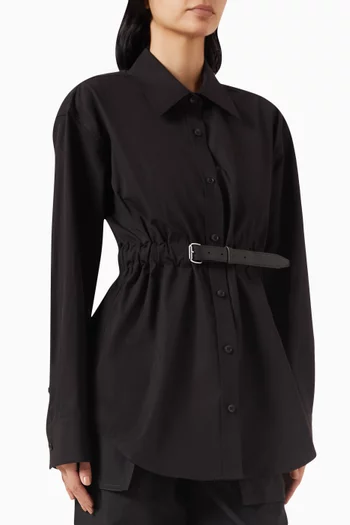 Belted Button-down Tunic Shirt in Cotton
