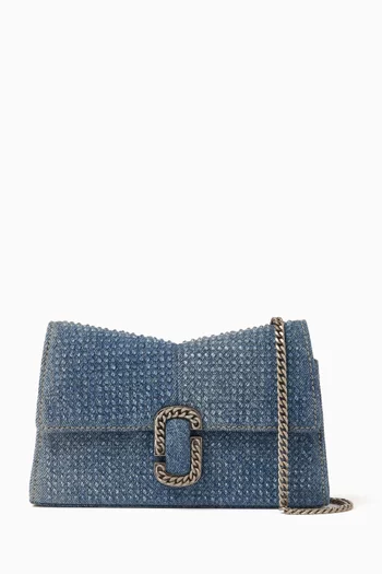 The St. Marc Crystal Chain Wallet in Denim