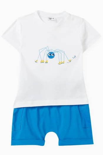 Graphic-print T-shirt & Shorts Set in Cotton-jersey