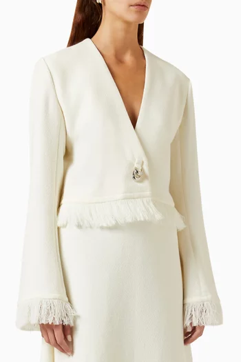 V-neck Fringed Cropped Jacket