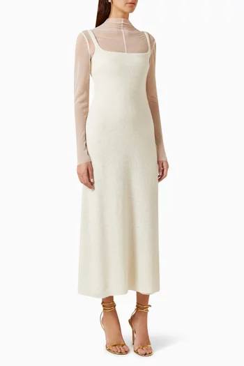 Sheer Long-sleeves Midi Dress
