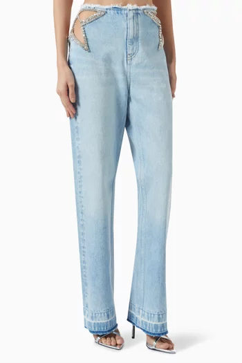 Crystal Star Cut-out Jeans in Denim