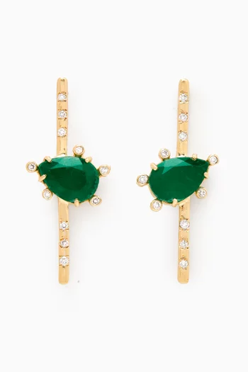 Pear-cut Emerald & Diamond Drop Earrings in 18kt Yellow Gold
