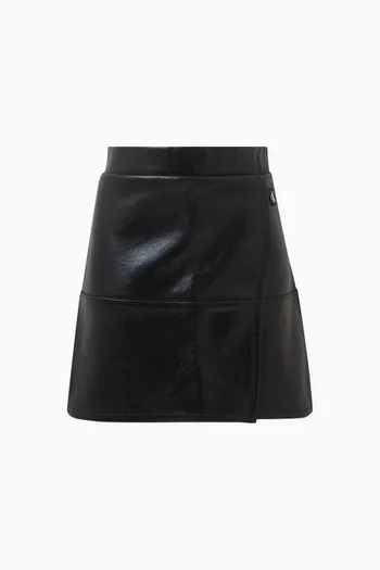 Spacer Wrap Skirt in Coated Faux-leather