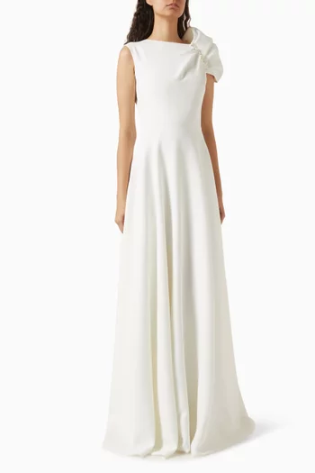 Ruffle-shoulder Gown in Crepe