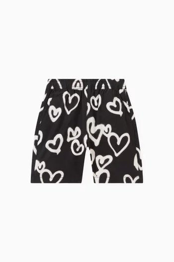 Sprayed Hearts-print Shorts in Organic Cotton