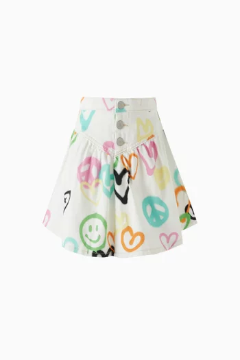 Betsy Heart-print Skirt in Denim